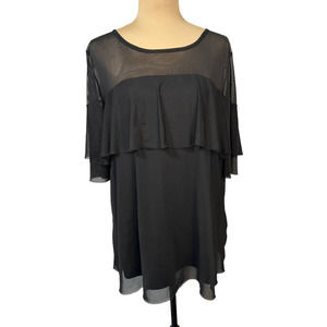 Moa Moa Black Ruffle Scoop Neck Sheer Tunic Size 1X